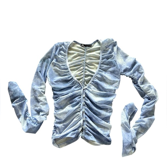 Zara Tops - Zara Blue Draped Tulle Print Top SZ XS